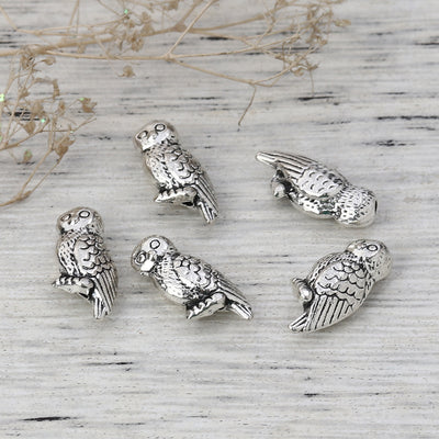 4 x Antique Silver Owl Beads ~ 16x8mm