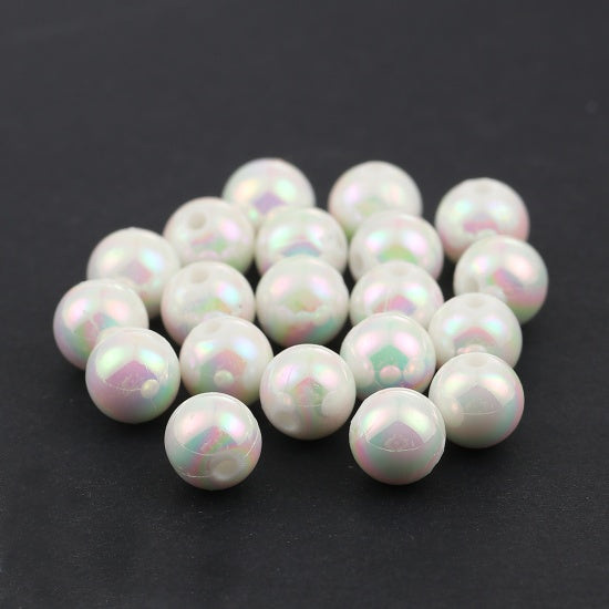 8mm Round Acrylic Beads ~ White AB ~ Pack of 20