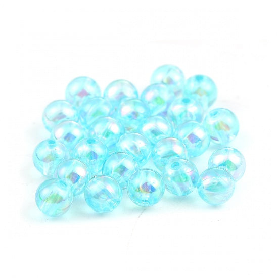 8mm Round Acrylic Beads ~ Light Blue AB ~ Pack of 18