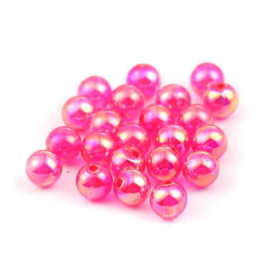 8mm Round Acrylic Beads ~ Hot Pink AB ~ Pack of 20