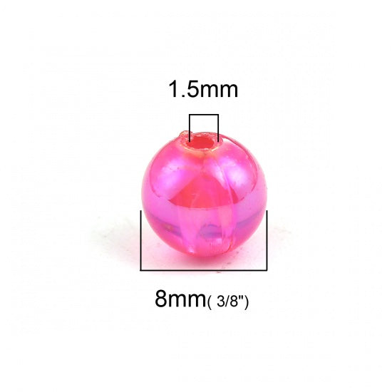 8mm Round Acrylic Beads ~ Hot Pink AB ~ Pack of 20