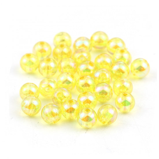 8mm Round Acrylic Beads ~ Yellow AB ~ Pack of 20