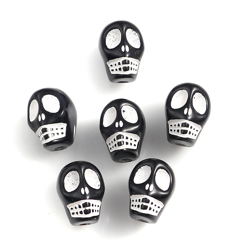 13x9mm Acrylic Skull Beads ~ Black and White ~ Pack of 10