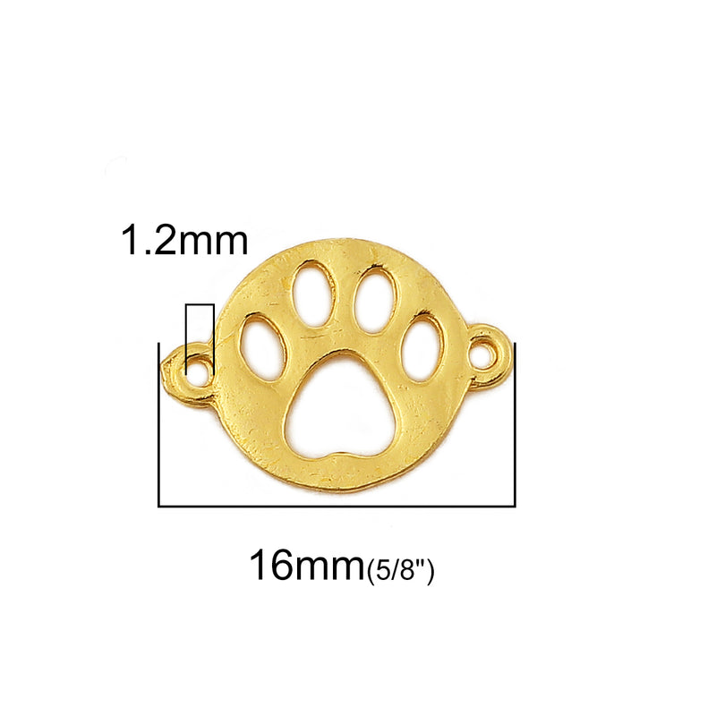 16x12mm Gold Plated Paw Print Connector