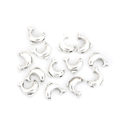 10x8mm Antique Silver Plated Dolphin Beads ~ Pack of 5