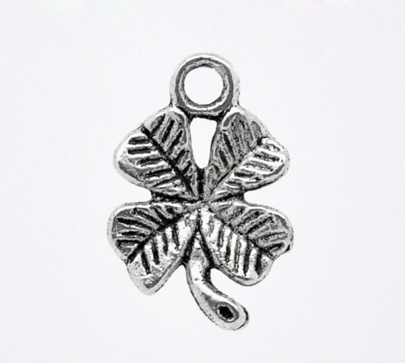 15x11mm Antique Silver Plated Four Leaf Clover Charms ~ Pack of 4