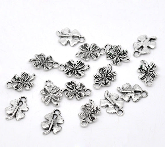 15x11mm Antique Silver Plated Four Leaf Clover Charms ~ Pack of 4