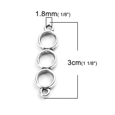 30x8mm Antique Silver Plated Three Circle Connector ~ Buy One Get One Free