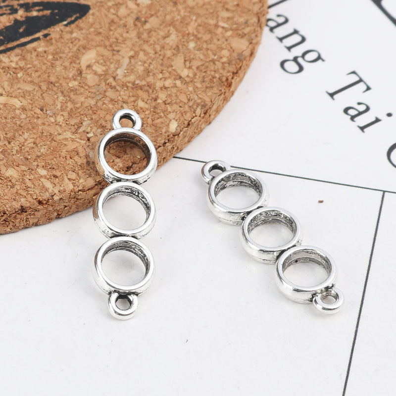 30x8mm Antique Silver Plated Three Circle Connector ~ Buy One Get One Free