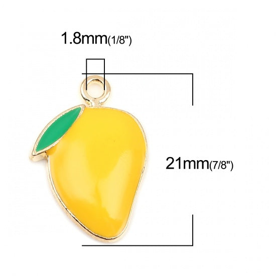 21x15mm Gold Plated Yellow Enamel Mango Charm