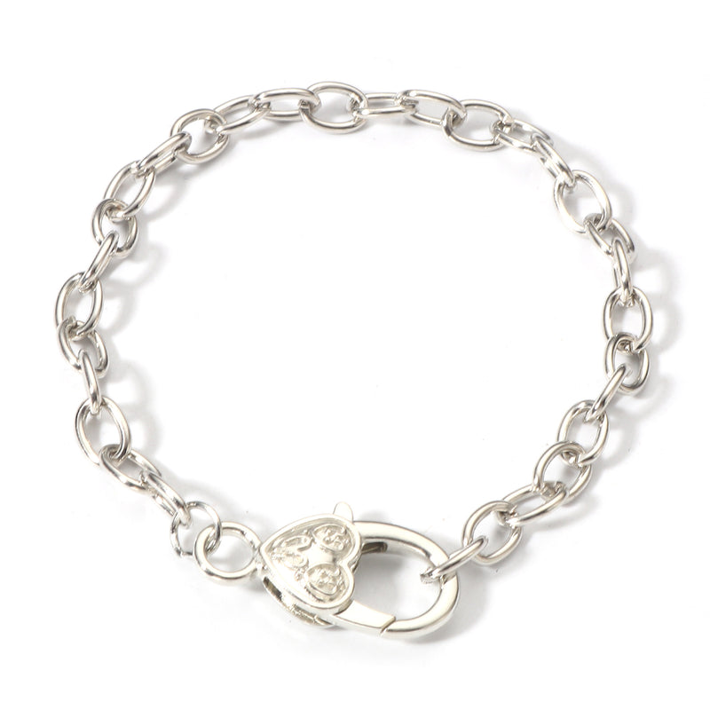 Silver Tone Chain Bracelet with Heart Design Lobster Clasp ~ 20cm