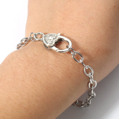 Silver Tone Chain Bracelet with Heart Design Lobster Clasp ~ 20cm