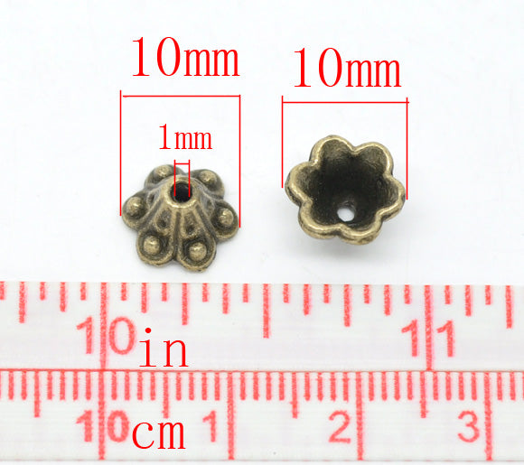 10mm Antique Bronze Plated Bead Caps ~ pack of 10