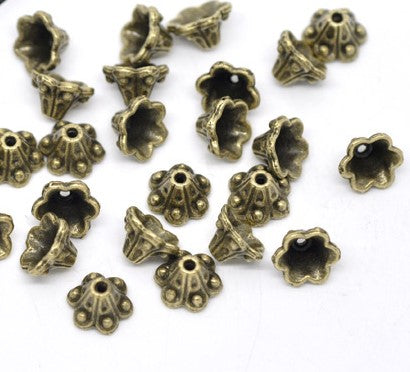 10mm Antique Bronze Plated Bead Caps ~ pack of 10