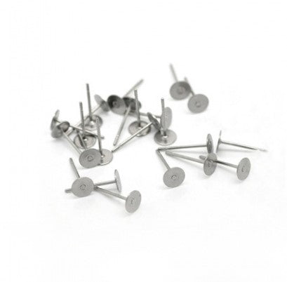 Stainless Steel Ear Studs ~ Flat Pad For 6mm Cabochon ~ 10 Pairs