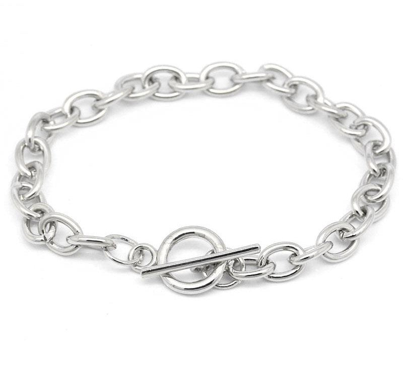 Silver Tone Charm Bracelet with Toggle Clasp ~ 20cm