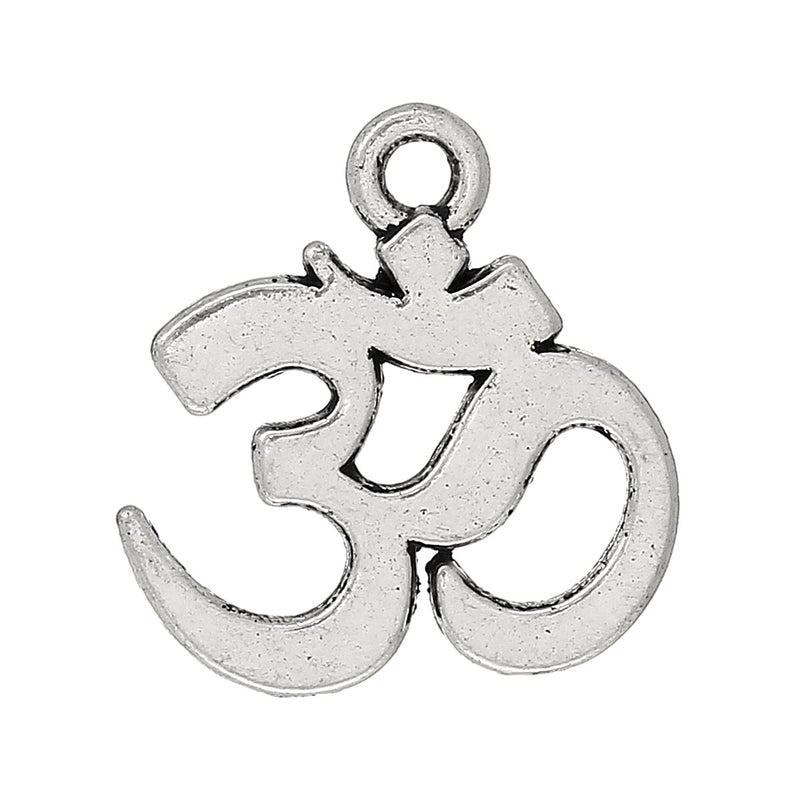 15x14mm Antique Silver Plated Om Charms ~ Pack of 10