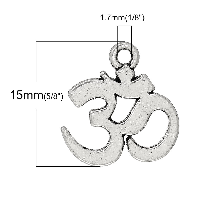 15x14mm Antique Silver Plated Om Charms ~ Pack of 10