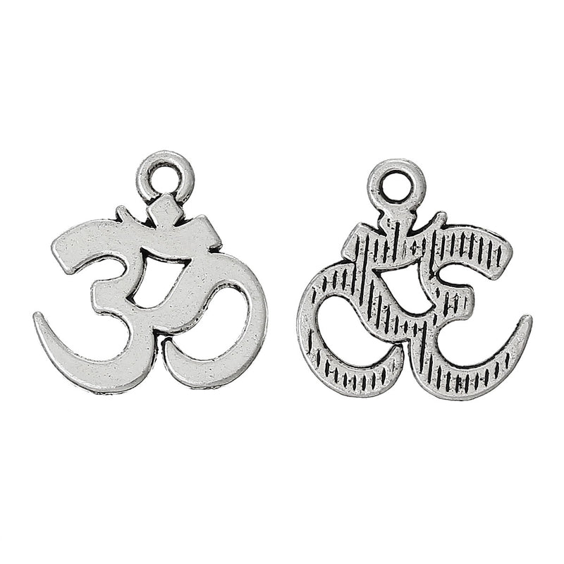 15x14mm Antique Silver Plated Om Charms ~ Pack of 10