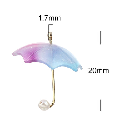 20x18mm Gold Plated Blue Resin Umbrella Charm with Faux Pearl