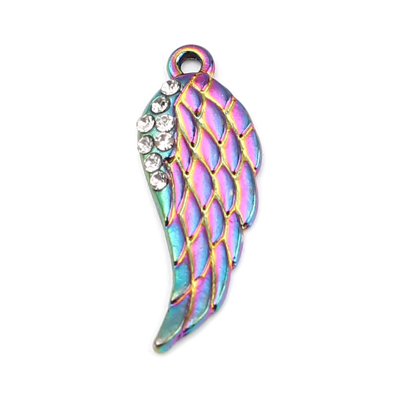 30x11mm Multicolour Plated Wing Charm / Pendant with Crystals