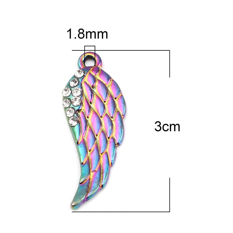 30x11mm Multicolour Plated Wing Charm / Pendant with Crystals