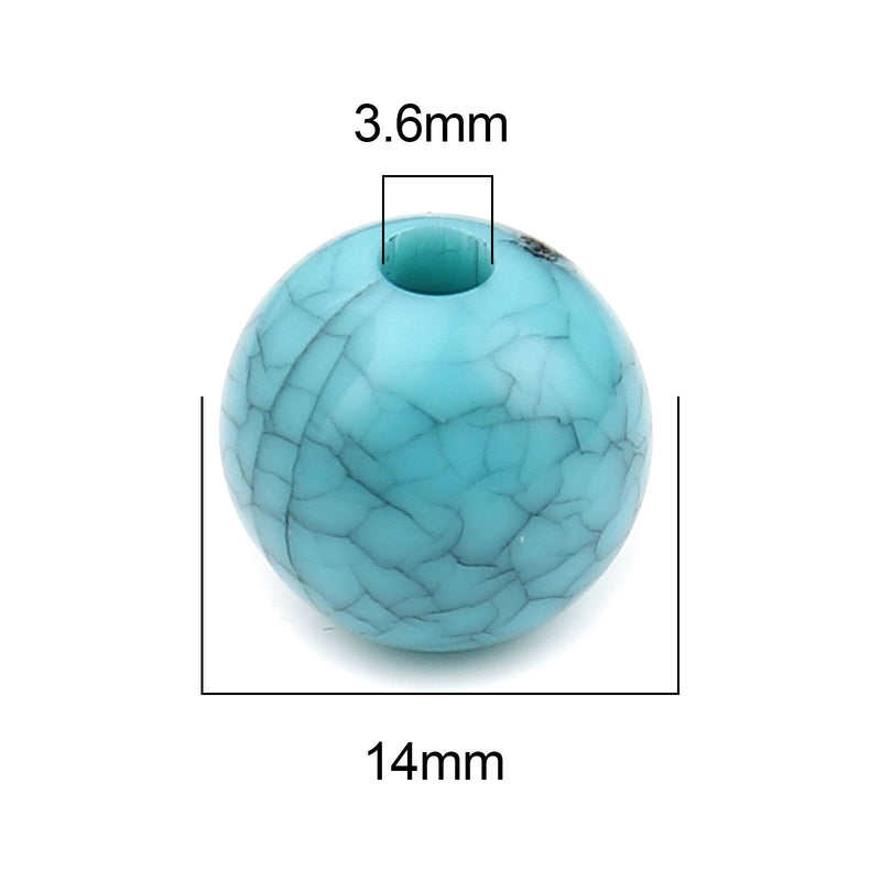 14mm Round Imitation Turquoise Acrylic Beads ~ pack of 5