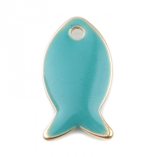 14x8mm Gold Plated Turquoise Enamel Fish Charm