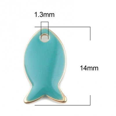 14x8mm Gold Plated Turquoise Enamel Fish Charm