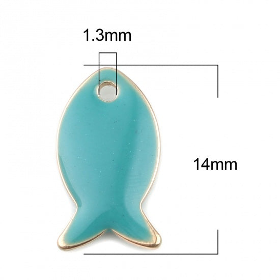 14x8mm Gold Plated Turquoise Enamel Fish Charm