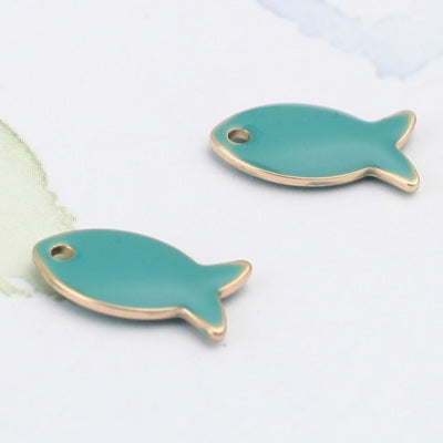 14x8mm Gold Plated Turquoise Enamel Fish Charm