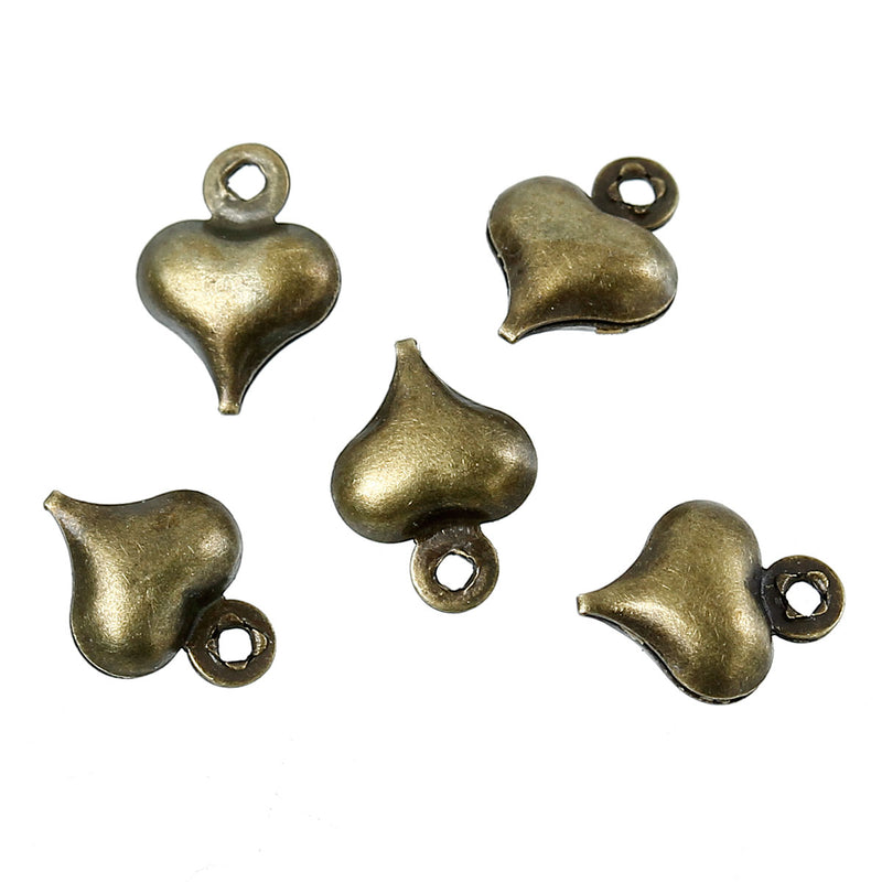 7mm Antique Bronze Plated Copper Heart Charms ~ Pack of 5