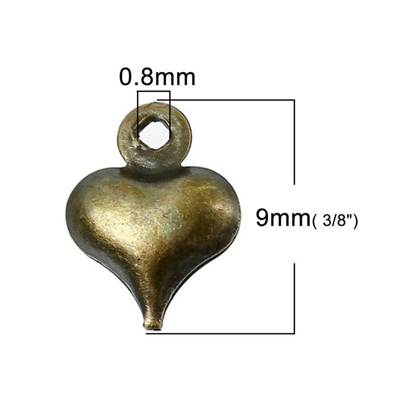 7mm Antique Bronze Plated Copper Heart Charms ~ Pack of 5