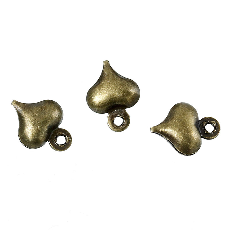 7mm Antique Bronze Plated Copper Heart Charms ~ Pack of 5