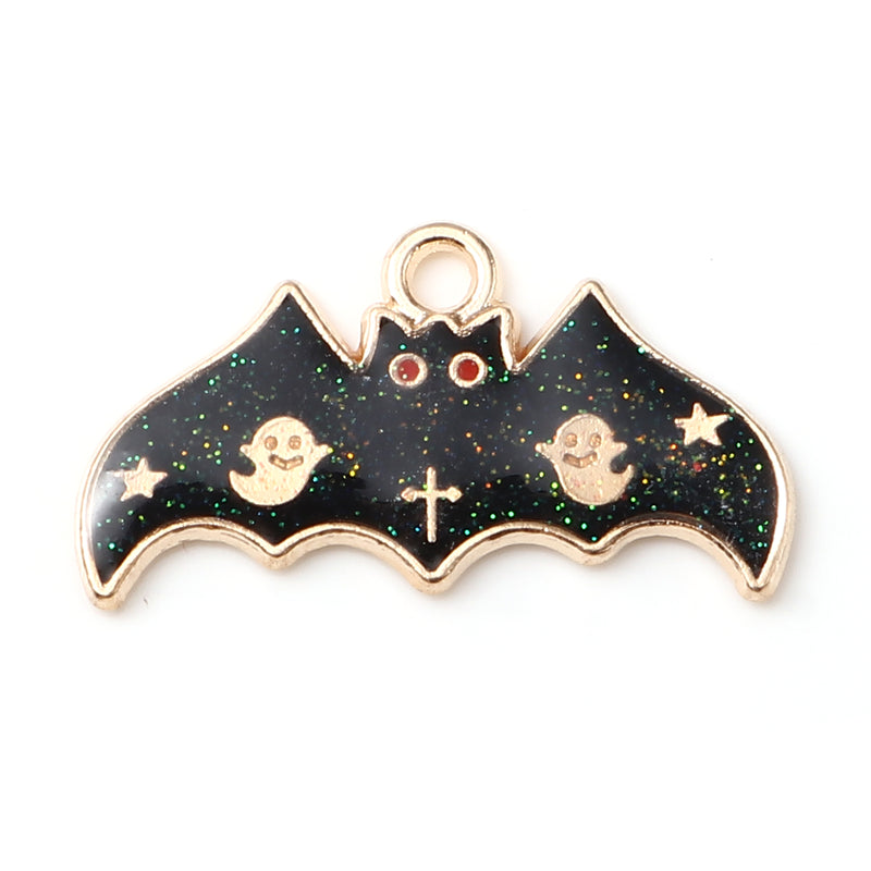 25x13mm Gold Plated Black Enamel Bat Charm