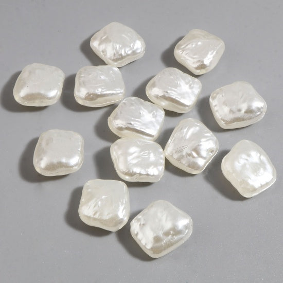 15x13mm Acrylic Rhombus Shape Baroque Pearls ~ White ~ Pack of 4