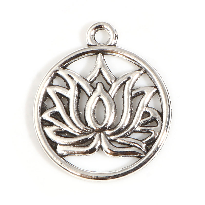 22x19mm Antique Silver Plated Lotus Pendant ~ Pack of 1