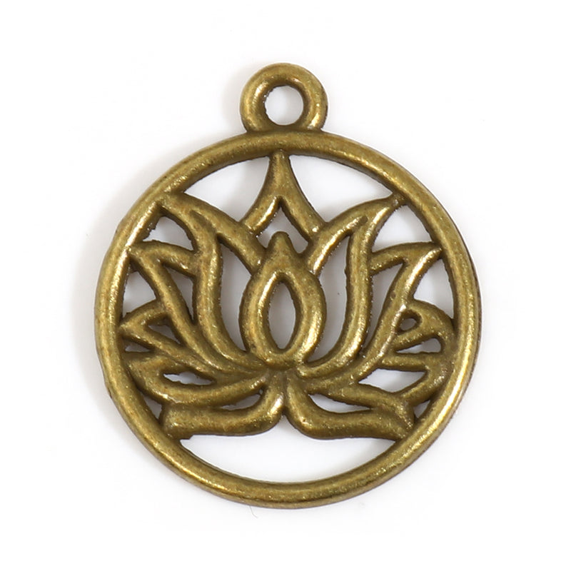 22x19mm Antique Bronze Plated Lotus Pendant ~ Pack of 1