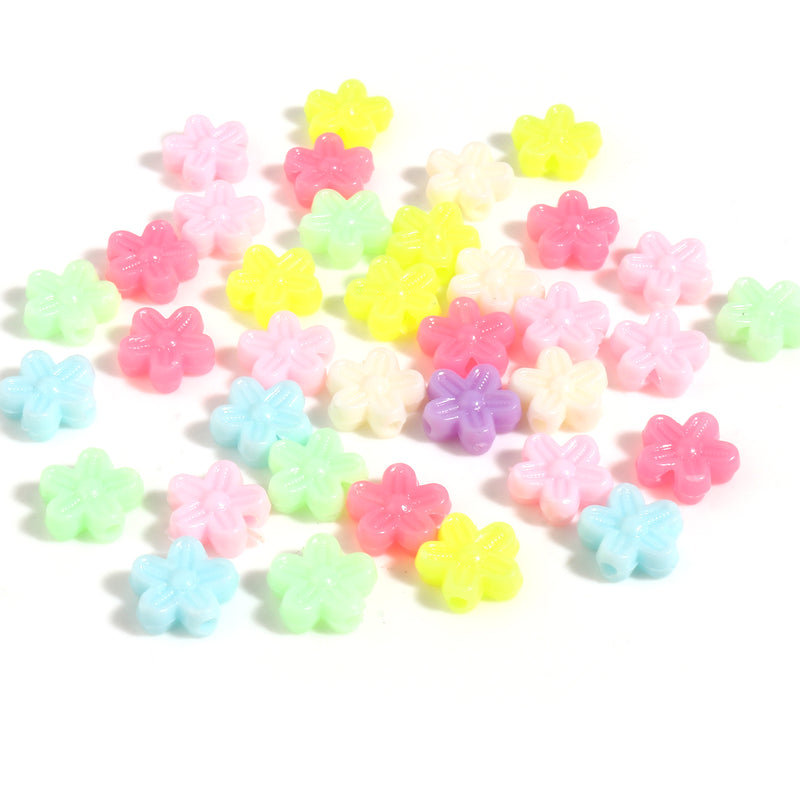 9mm Acrylic Flower Beads ~ Mixed Colours ~ Pack of 50