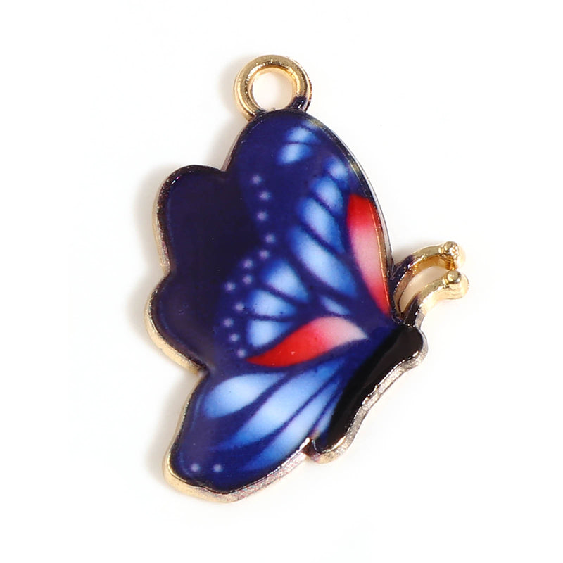 24x17mm Gold Plated Dark Blue Enamel Butterfly Charm