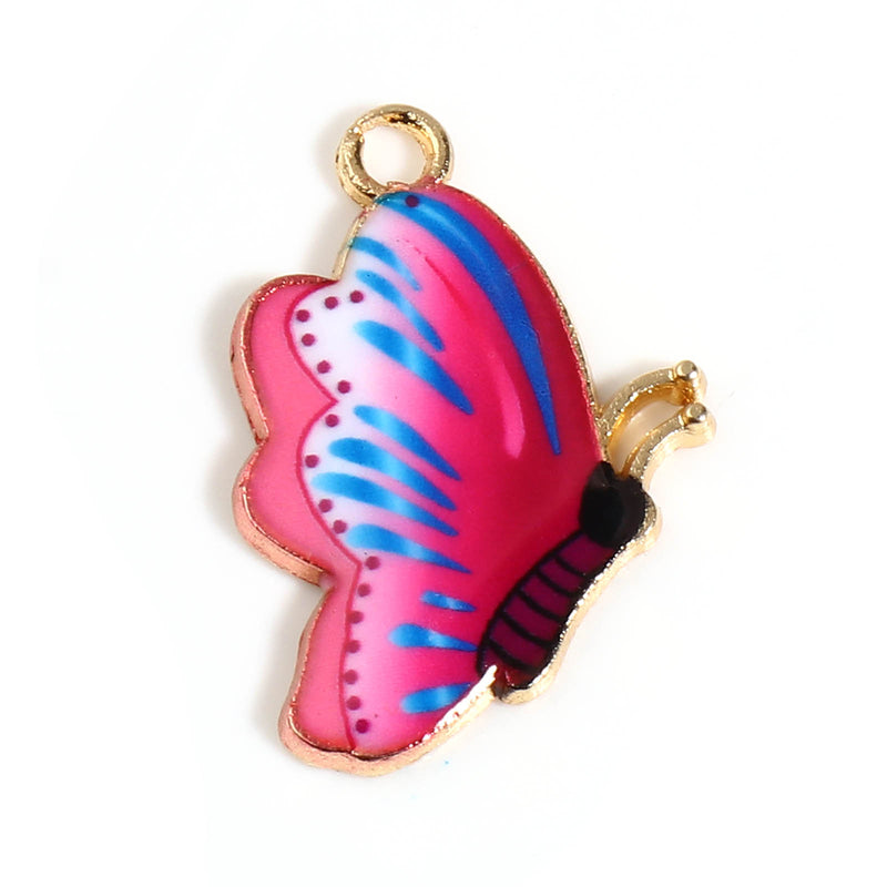 24x17mm Gold Plated Fuchsia Enamel Butterfly Charm