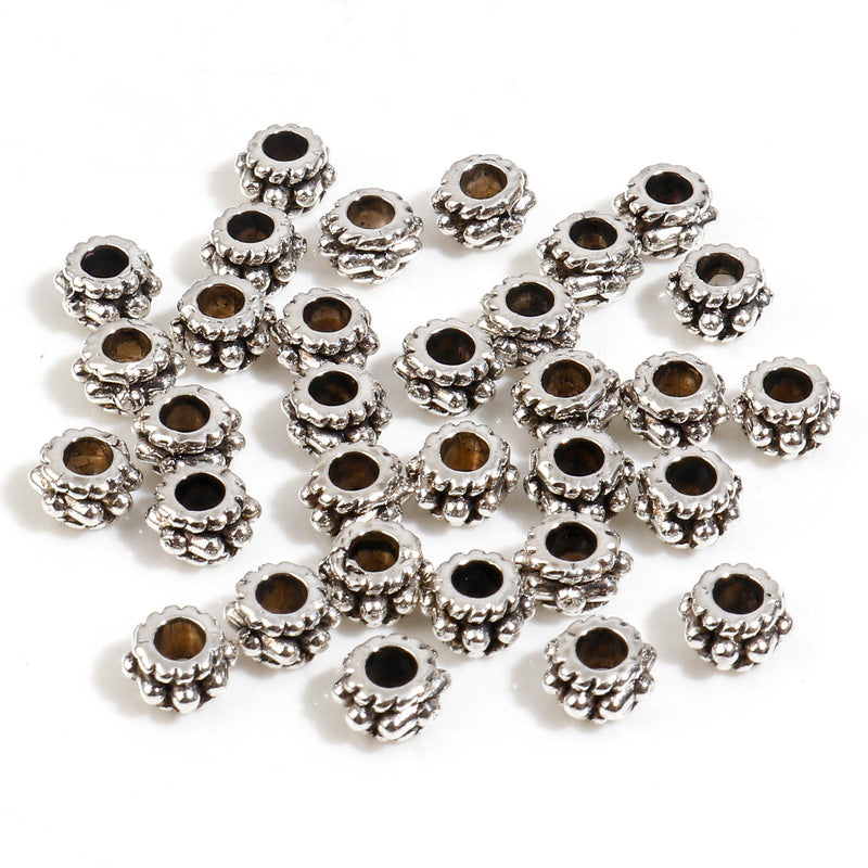 5x3mm Antique Silver Plated Beaded Spacer Beads ~ Pack of 20