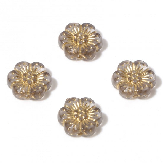 13x12mm Acrylic Flower Bead ~ Grey and Gold