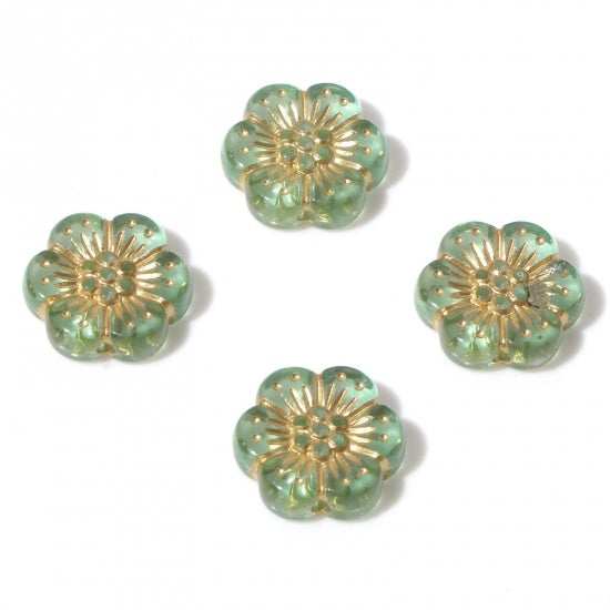 13x12mm Acrylic Flower Bead ~ Light Green and Gold
