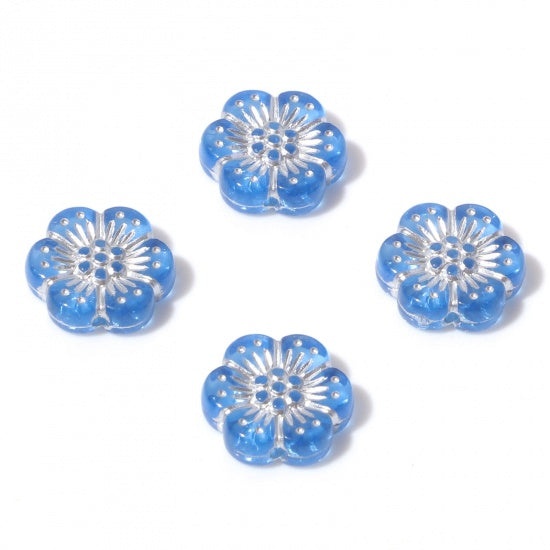 13x12mm Acrylic Flower Bead ~ Blue and Silver
