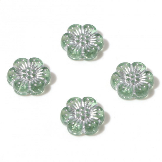 13x12mm Acrylic Flower Bead ~ Light Green and Silver
