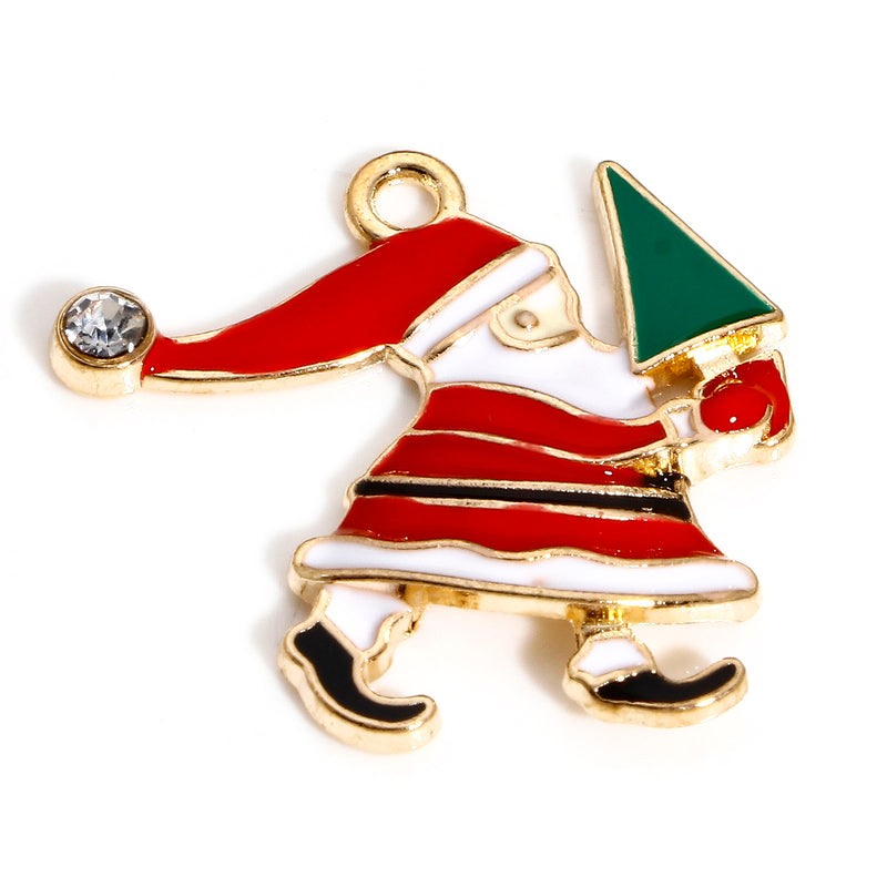 24x23mm Gold Plated Enamelled Santa Charm with Crystal