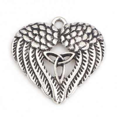 23x22mm Antique Silver Celtic Knot Heart Shaped Angel Wings Charm / Pendant