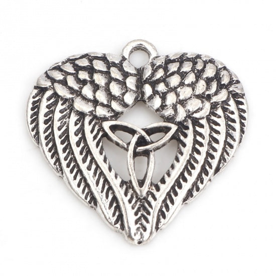 23x22mm Antique Silver Celtic Knot Heart Shaped Angel Wings Charm / Pendant