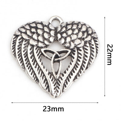 23x22mm Antique Silver Celtic Knot Heart Shaped Angel Wings Charm / Pendant